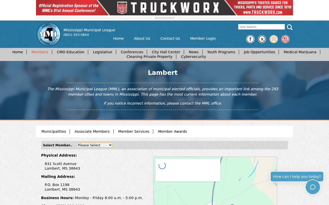 Lambert Mississippi municipal office contact page